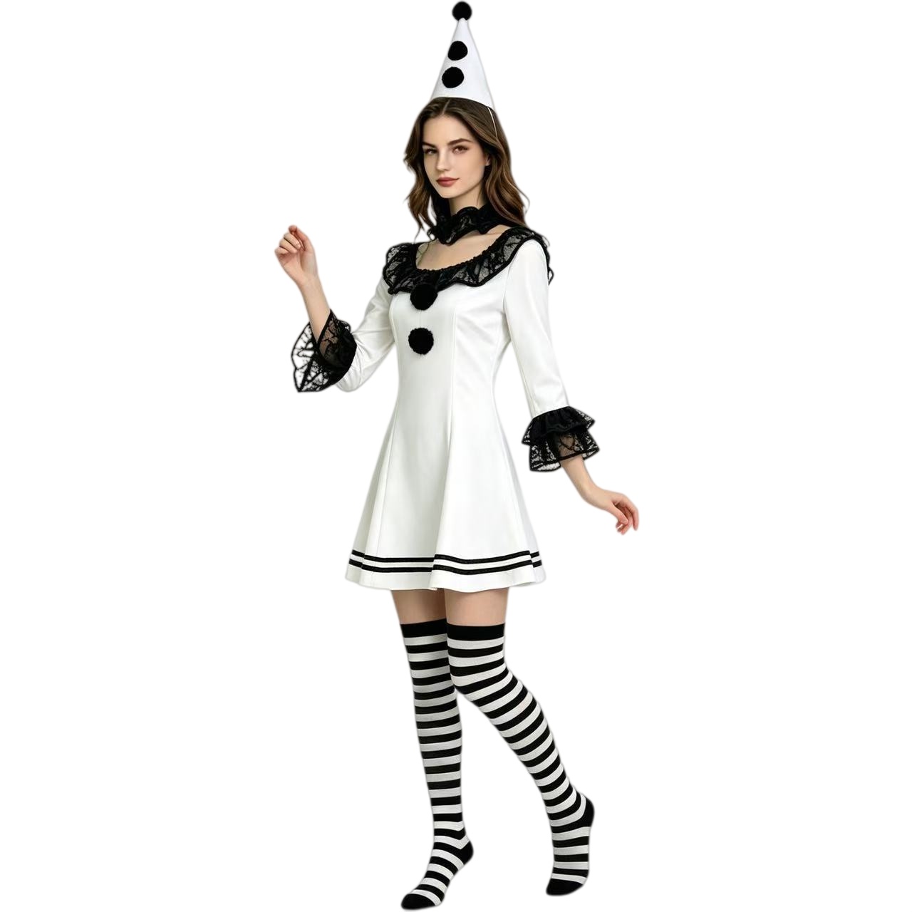 Halloween Scary Clown Cosplay Costume - Black Lace Ruffle Mini Dress